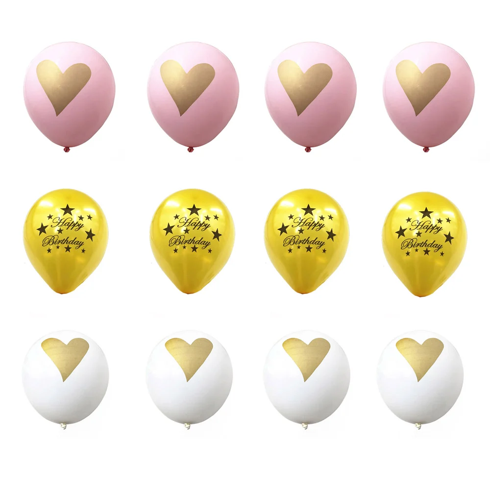 PW-heart-G-hp 12 шт. 2,2 г латексные шарики, День подарков будущей матери золотой блеск розовый синий его девушка первый день рождения воздушные шарики для украшения вечерние поставки - Цвет: PW-heart-G-hp