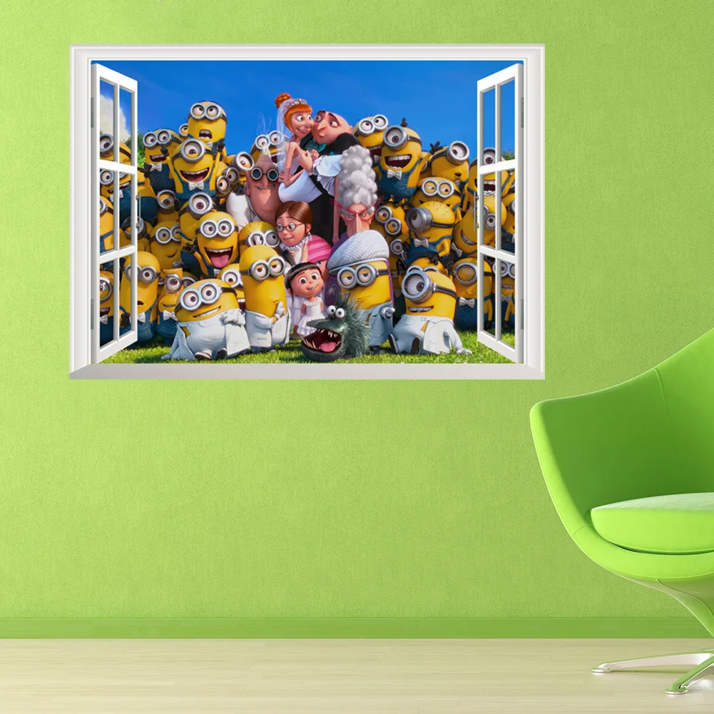 Мультфильм милый 3D желтый мальчик стикер на стену праздник разбитое окно детская