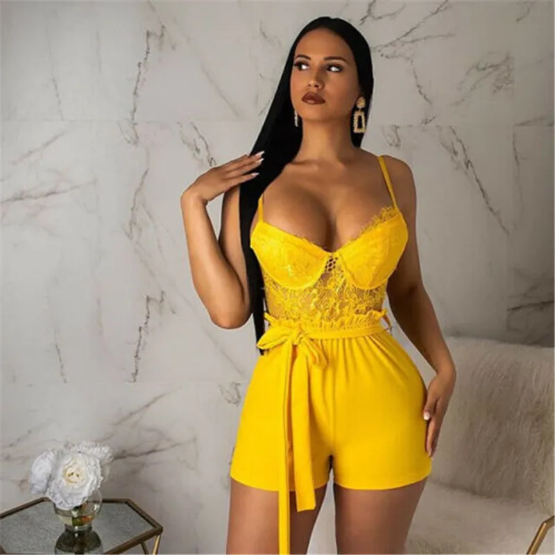 

Women Holiday Strap Mini Playsuit Summer Shorts Jumpsuit Sexy Lace Playsuits