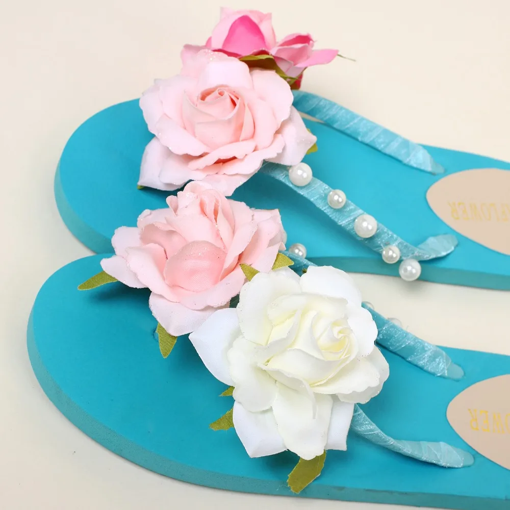 Летние синие сандалии на плоской подошве HAHAFLOWER 2017 пляжные ручной работы с