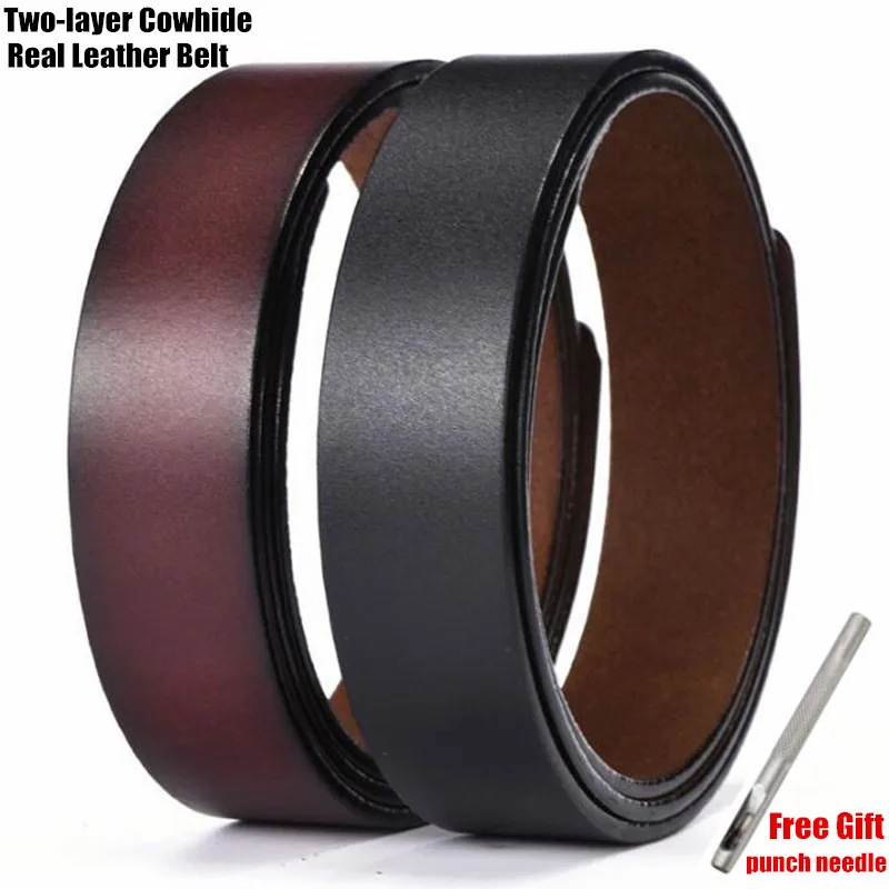 3.5cm Top Classical Men Genuine Leather Belts,100% Two-layer Cowhide Pin Hole Belt Straps,No Belt Buckle,Free Gift Punching Tool