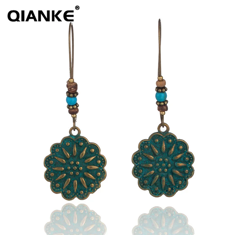 QIANKE Винтаж Большой сплава серьги для Для женщин себе Этническая Boho длинные