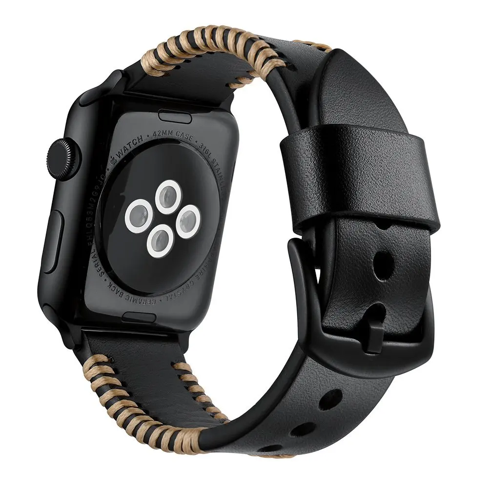 

Leather Strap for Apple watch Band 5 40mm 44mm Series 5 4 3 2 1 38mm /42mm black brown buckle Handmade Unique Style Watchband