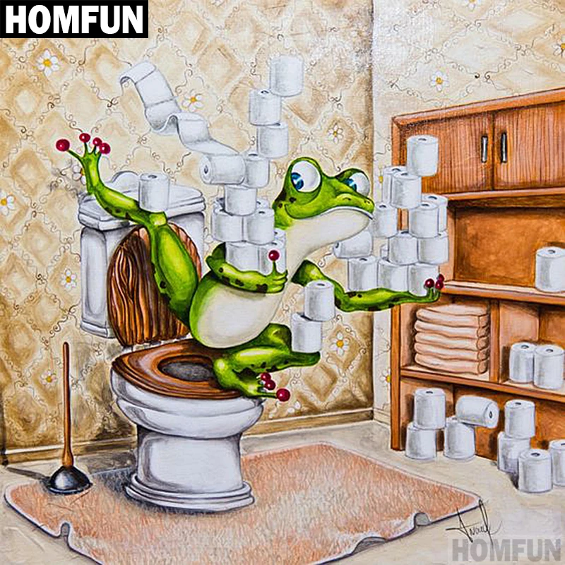 Алмазная живопись HOMFUN A00615 лягушка в туалете полноразмерная/круглая