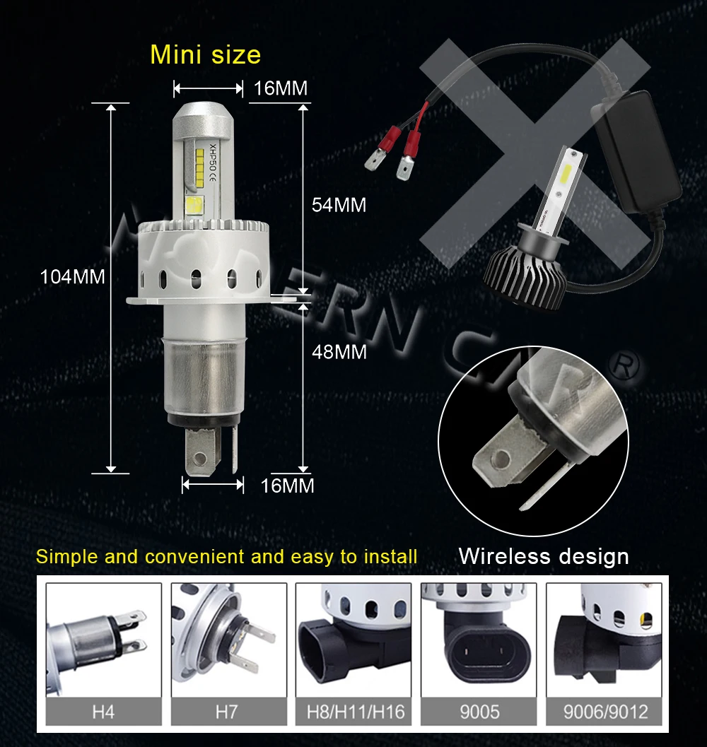 MODERN CAR XHP50 ZES mini size auto headlight H1 H7 H4 H11 led bulbs wireless design 12v headlamp light for 24v trucks | Автомобили и
