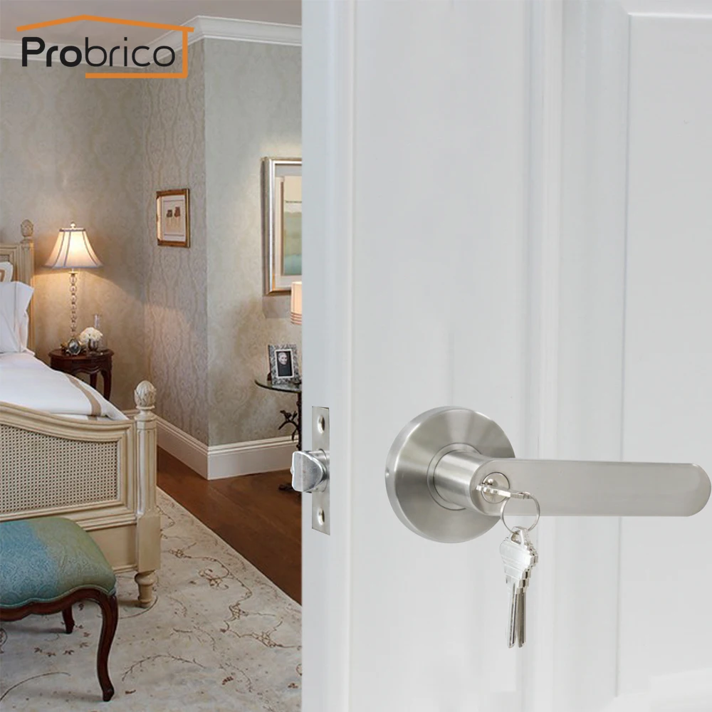 Probrico замок для безопасности дверной ручки с ключом межкомнатной атласный никель