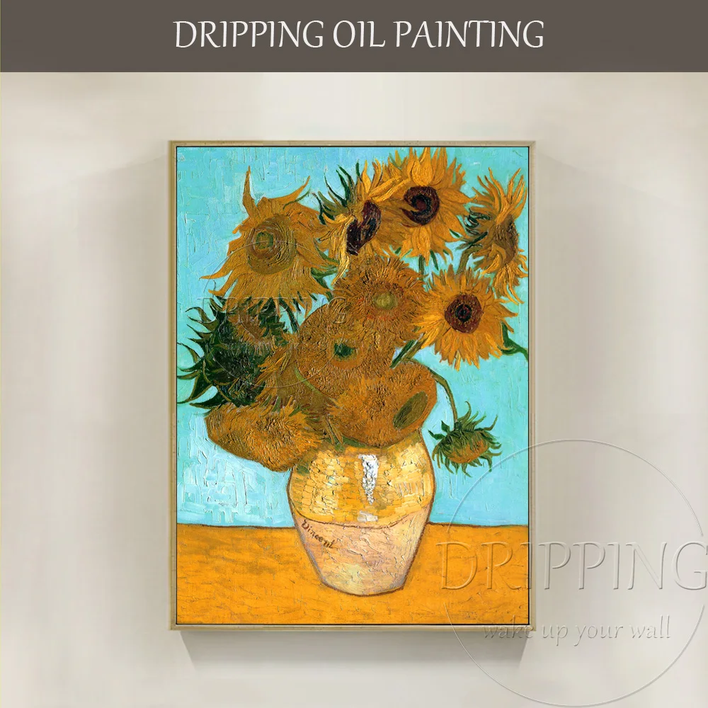 Top Artist Team Hand-painted Impressionist Sunflower Oil Painting Van Gogh Still Life Vase with Twelve Sunflowers | Дом и сад
