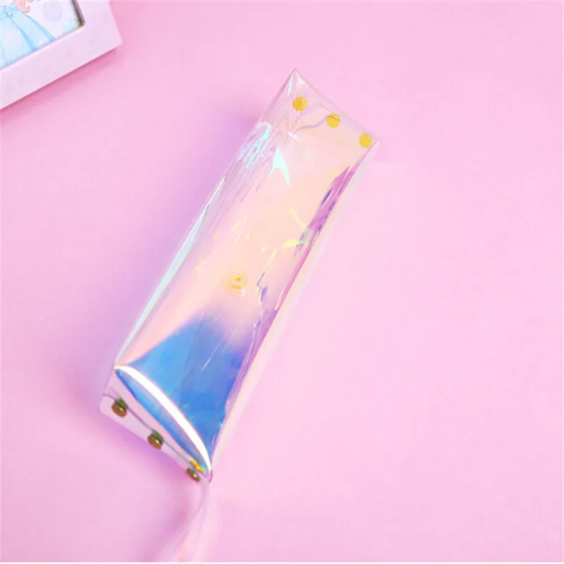 

New Transparent Laser Pen Bag Creative Cute Small Travel Makeup Bag Case Women Holographic Brush Bags Student Mini Pencil Pouch