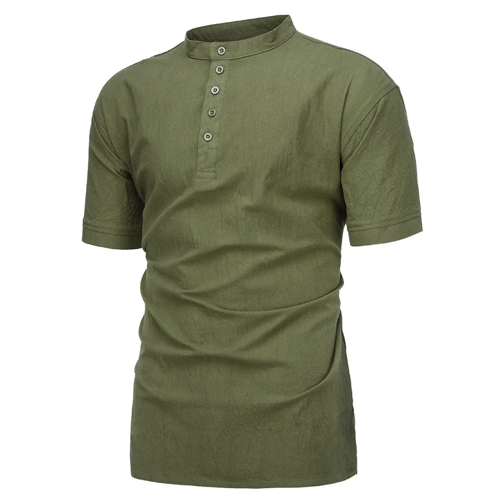 Рубашка поло для мужчин Лето Топ бренд кнопка для одежды Camisa Polo Masculina хлопок конопли короткий рукав Мужская рубашка поло Удобная - Цвет: Армейский зеленый