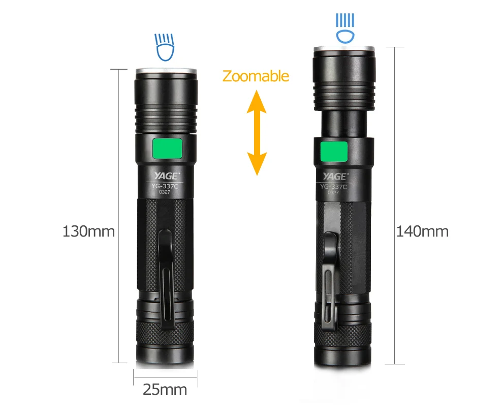YAGE WidGT тактический фонарик алюминиевый Zoomable CREE Q5 светодиодный светильник фонарь светильник для 18650 перезаряжаемый аккумулятор USB 5 режимов