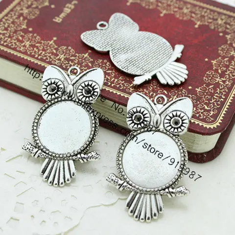 

Sweet Bell 10 Pcs/Lot Vintage Metal Owl 29*44mm Fit 20mm Diy Round Cabochon Pendant Setting Vintage Blank Charms 7C1181