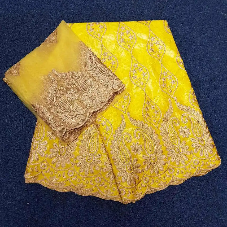 Бесплатная доставка желтый Базен кружевной ткани жаккардовые Brocade богатый getzner с
