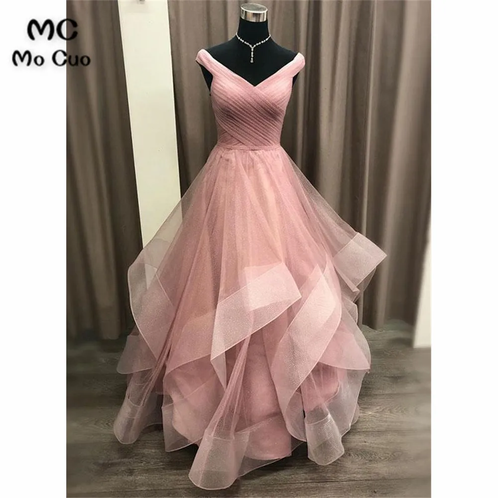 

Ball Princess Prom Dresses Long with Pleat Ruffles V-Neck Cap Sleeve Tulle Puffy Formal Evening Party Dress