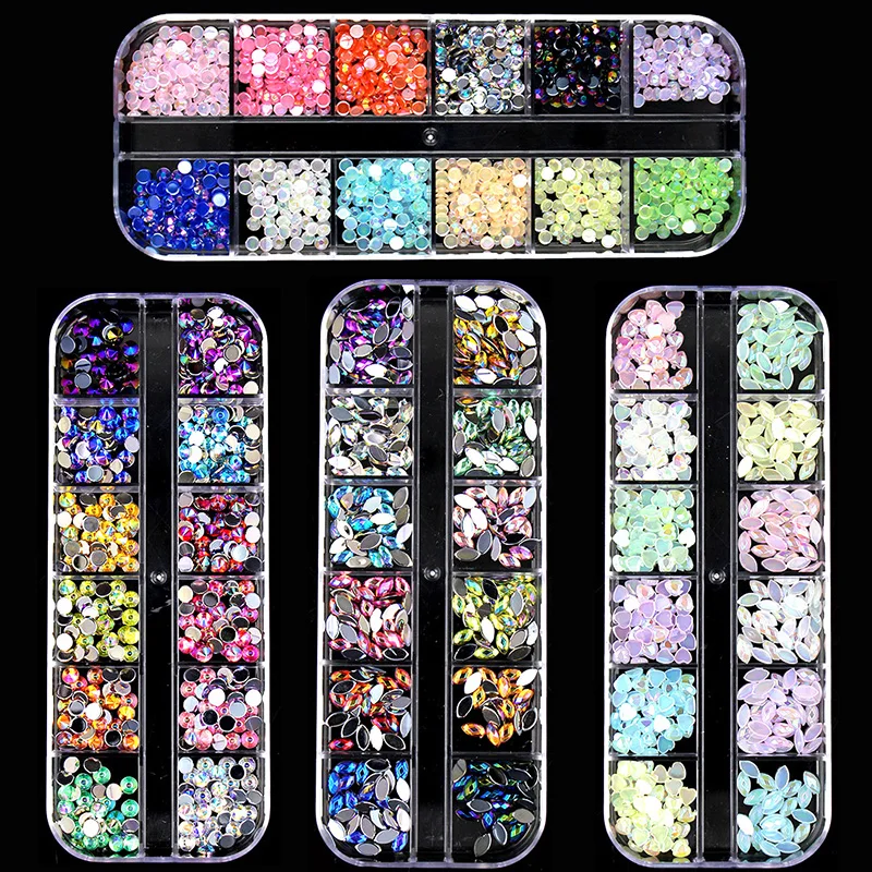 

1 коробка смешанных цветов AB 3D дизайн ногтей Пластиковые акриловые плоские стразы не горячая фиксация Клей На Стразы для самостоятельного д...