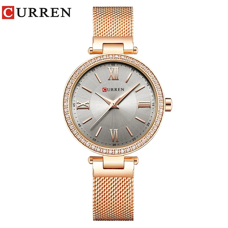 rose gray CURREN часы из розового золота, женские часы, дамские часы из нержавеющей стали, женские часы с браслетом, женские часы, Relogio Feminino Montre Femme 9011 - Цвет: rose gray