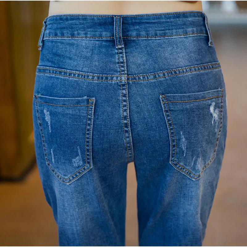 Plus Size Blue Design Big Pockets Cuffed White Wash Women Jeans 4Xl Xxxl Capris Vintage Boyfriend Large Harem Harlan Pants |