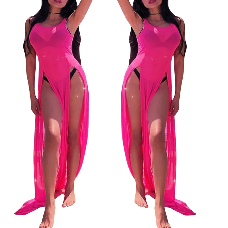 Новинка 2019 прозрачный длинный пляжный бикини с высоким разрезом накидка на