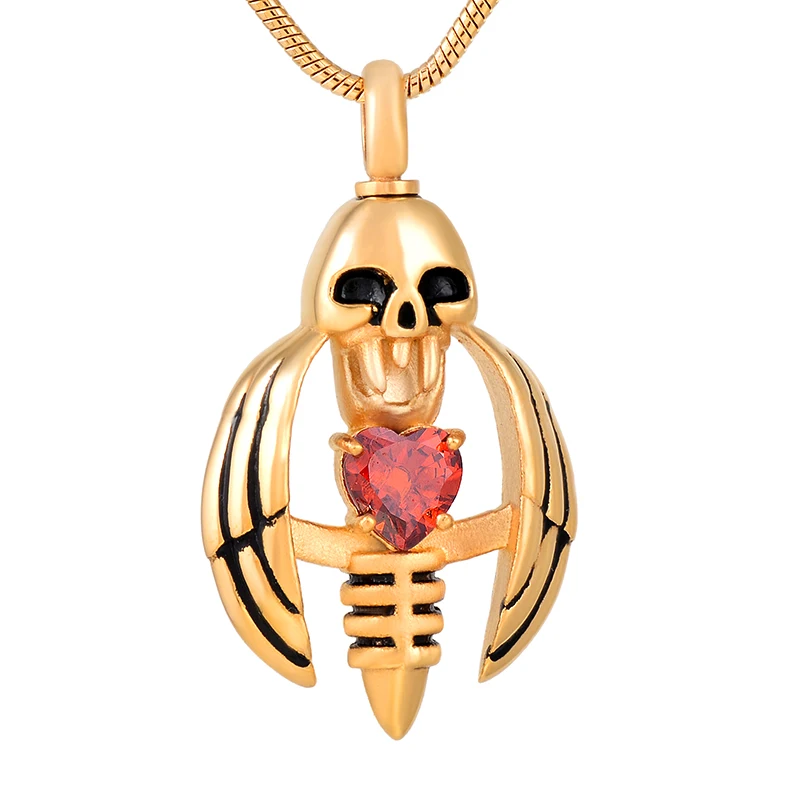 9793 череп крыло держать сердце кристалл кремации Neckalce урна кулон пепел держатель