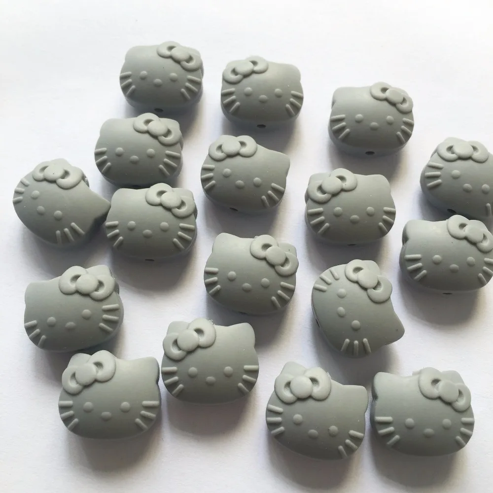 50 шт. новые игрушки разноцветные силиконовые бусины hello kitty свободные бусины, мультфильм Китти силиконовые жевательные бусины Кот Прорезыватель