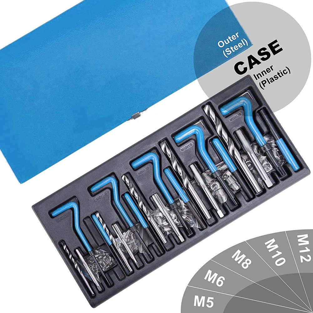 

131Pcs Stripped Thread Rethread Repair Kit Set Metric M5 M6 M8 M10 M12 Red Blue Color