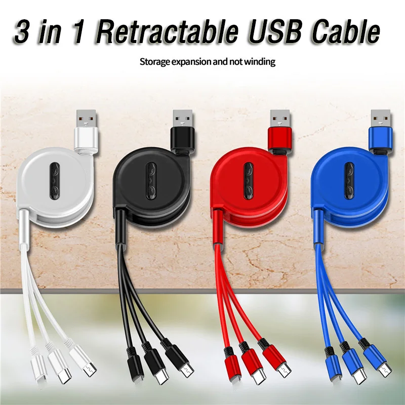 1 2 м 3 в Выдвижной Usb кабель для зарядки Type c Xiaomi Redmi Note 7 Samsung A8 A9 2018 зарядное