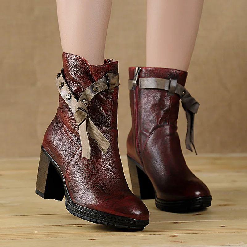 2017 осенние ботинки martin на высоком каблуке женские из воловьей кожи с круглым