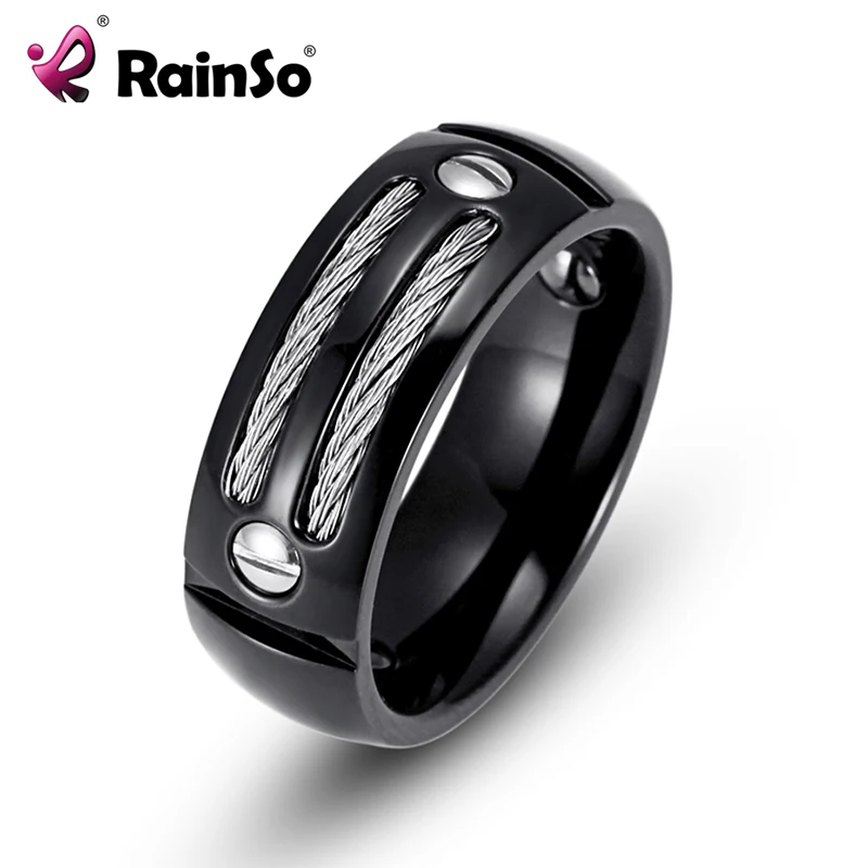 Мужское кольцо из нержавеющей стали RainSo магнитное гематита с проволокой и