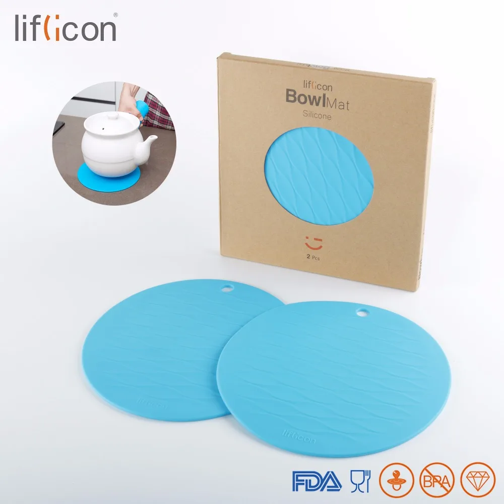 

Liflicon Round Pure Silicone Bowl Mats Heat Insulation Non-Slip Pads Modern Cup Coaster Creative Table Mat Think Pot Trivet Hole