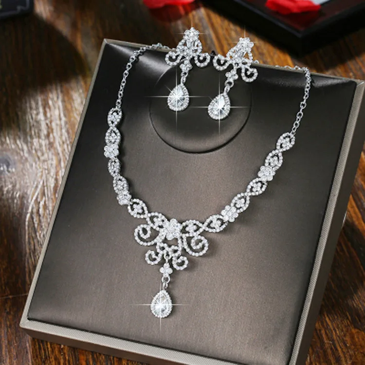 Серьги-гвоздики со стразами joia de cristal Acessorios Do Casamento Colar brincos conjunto de joias mulheres bijoux - Окраска металла: Fig