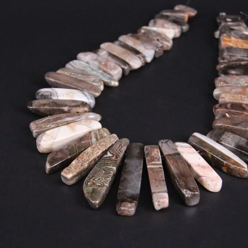 

15.5"/strand Natural Grey Brown Ocean Agates Gems Top Drilled Slice Point Beads,Raw Stone Stick Pendant Necklace DIY Supplier