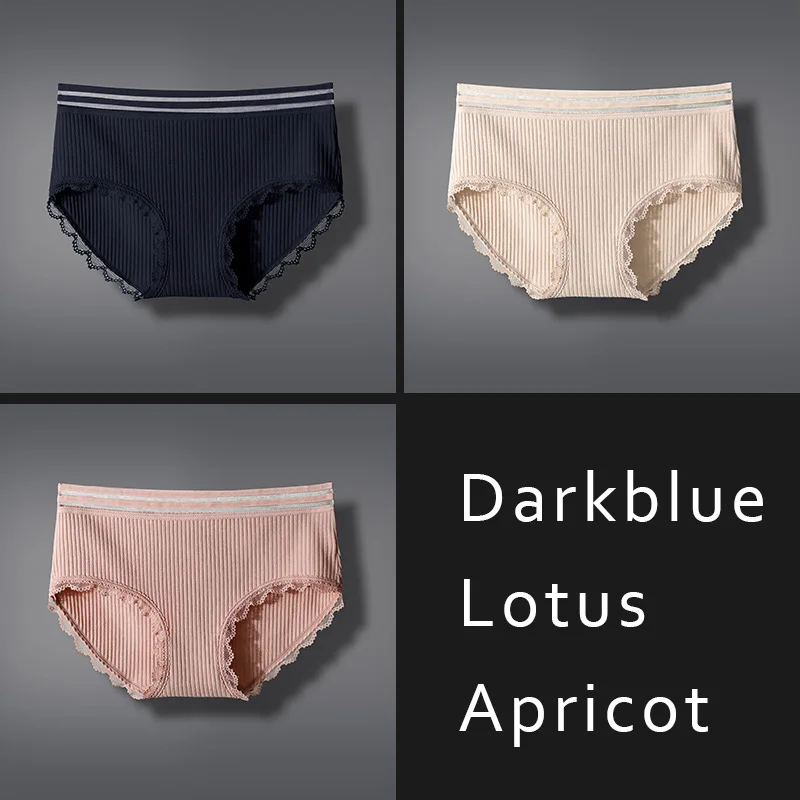 Darkblue Lotus Apric Новые сексуальные хлопковые трусики со средней посадкой, прозрачные трусики на талии, удобные дышащие трусы большого размера DULASI - Цвет: Darkblue Lotus Apric