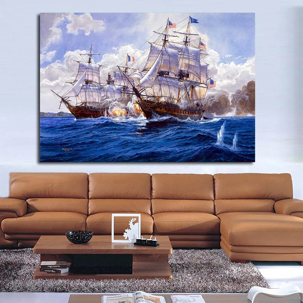 JQHYART Боевая морская живопись корабли корабль домашний декор настенная