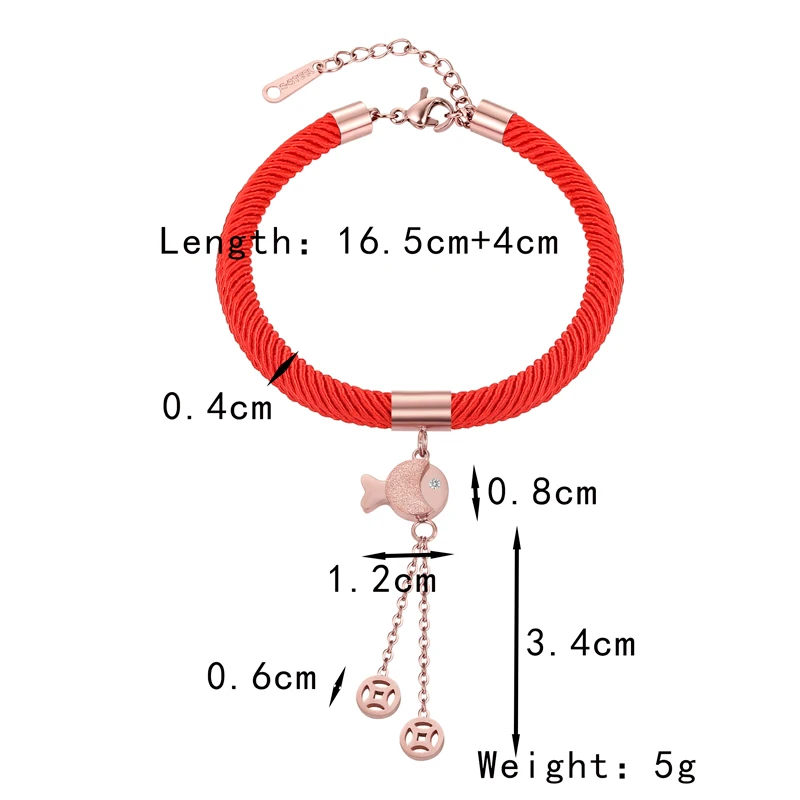 Stainless steel Scrub Fish Copper Money Fringe Lucky Red Rope Bracelet Female Couple Series Lovers Gift Jewelry Wholesale | Украшения и