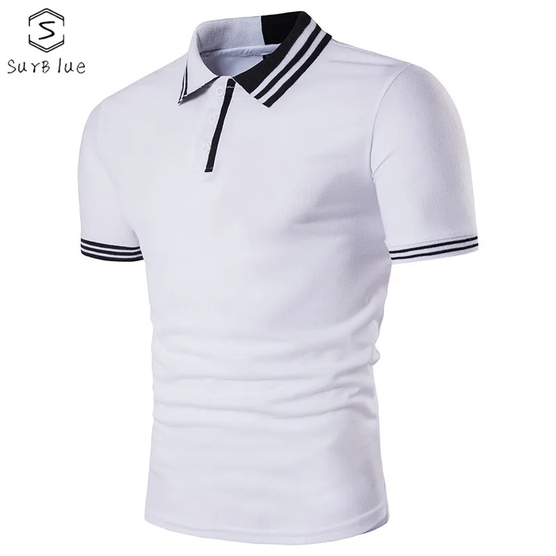 Men Polo Shirt Two-Color Stitching Personality Lapel Mens Shirts Short-Sleeved S M L 2018 | Мужская одежда