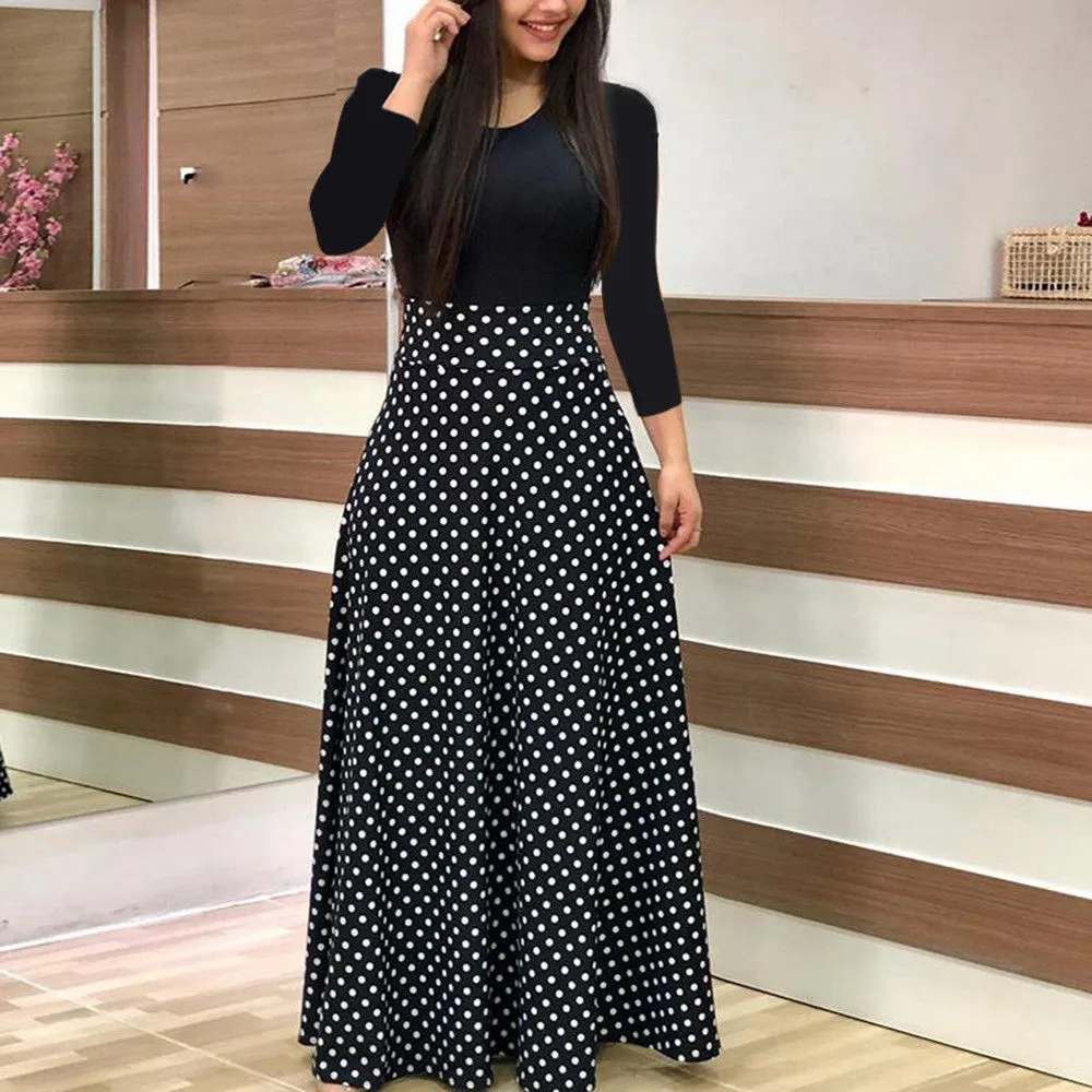 Модное женское мягкое и удобное длинное платье макси с длинным рукавом цветочным