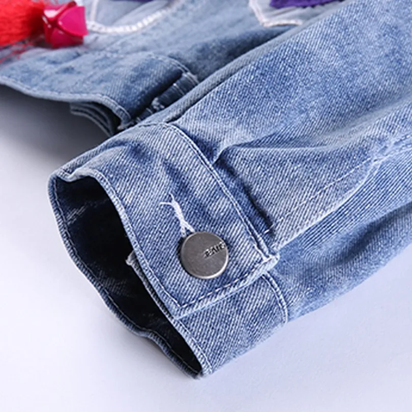 Женская джинсовая куртка с вышивкой в виде бабочек|women denim jacket|crop jacketjacket short |