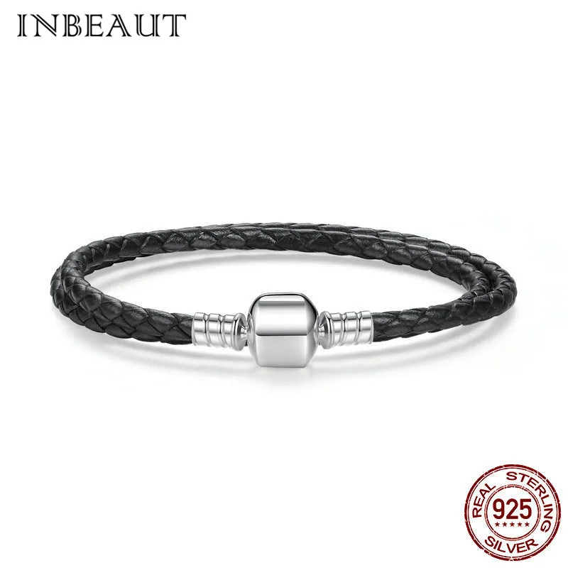 INBEAUT настоящая 925 пробы, серебряная Двойная Цепочка из натуральной кожи, новинка, модный элегантный свадебный браслет принцессы, ювелирное изделие