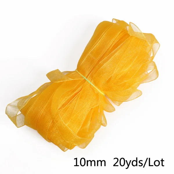 orange yellow 10 мм 20 ярдов лента из органзы для одежды Ткань для шитья подарочная упаковка «сделай сам» Свадебные украшения вечерние ленты высокого качества - Цвет: orange yellow