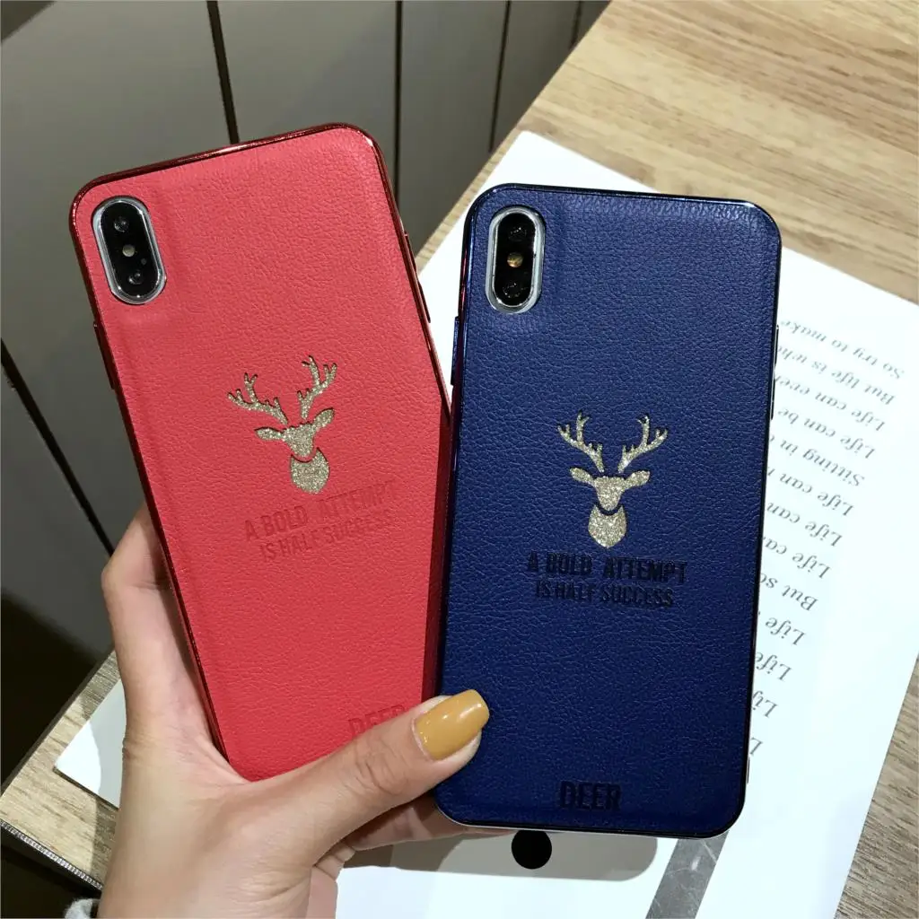 Роскошные олень шаблон кожаный чехол для iPhone X 6 6s 7 8 плюс XR XS блеск Макс задняя
