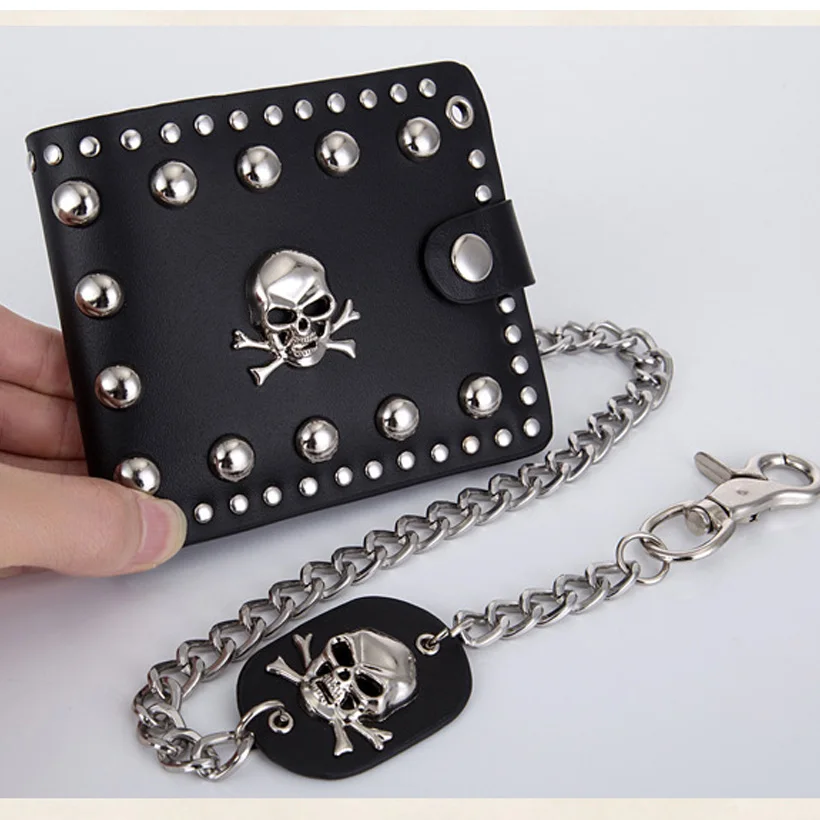 Мужской кошелек в стиле панк черный с принтом виде черепа черная сумка-клатч