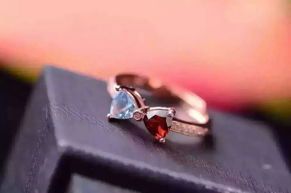 100% натуральный гранат и Топаз кольцо из стерлингового серебра s925 пробы 5 мм