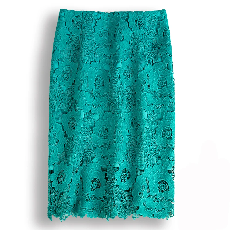 Осенняя Женская кружевная юбка винтажная Высокая талия миди Croehct Saia Faldas женский