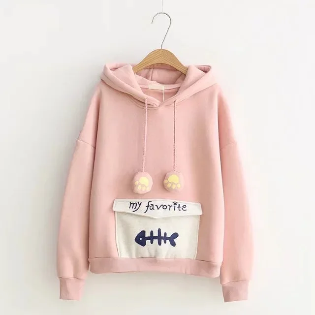Розовый Merry Pretty женские плюс бархатные толстые толстовки с капюшоном с мультяшным принтом толстовки с длинным рукавом для женщин повседневные пуловеры с карманами - Цвет: Розовый