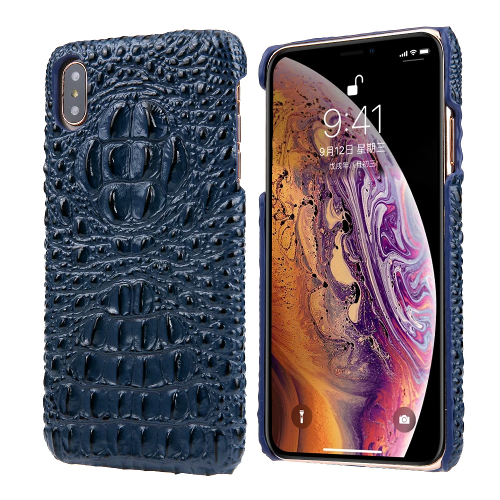 

First layer cowhide Phone case For iphone X XS XR MAX 6 6S 7 8 plus case Crocodile Texture Genuine Leather Back cover