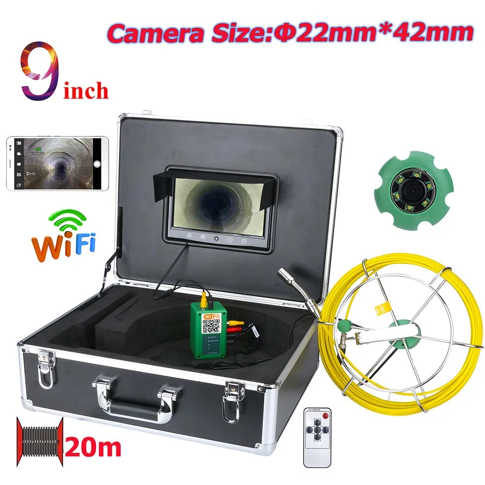 

20M/30M/40M/50M 9 inch WiFi Wireless 22mm Industrial Pipe Sewer Inspection Video Camera System IP68 Waterproof 1000 TVL Camera