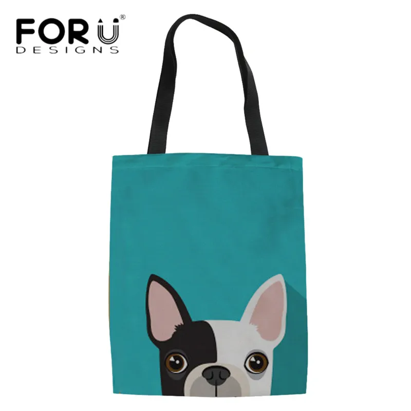 FORUDESIGNS/Новые модные льняные сумки тоут с рисунком французского бульдога милые