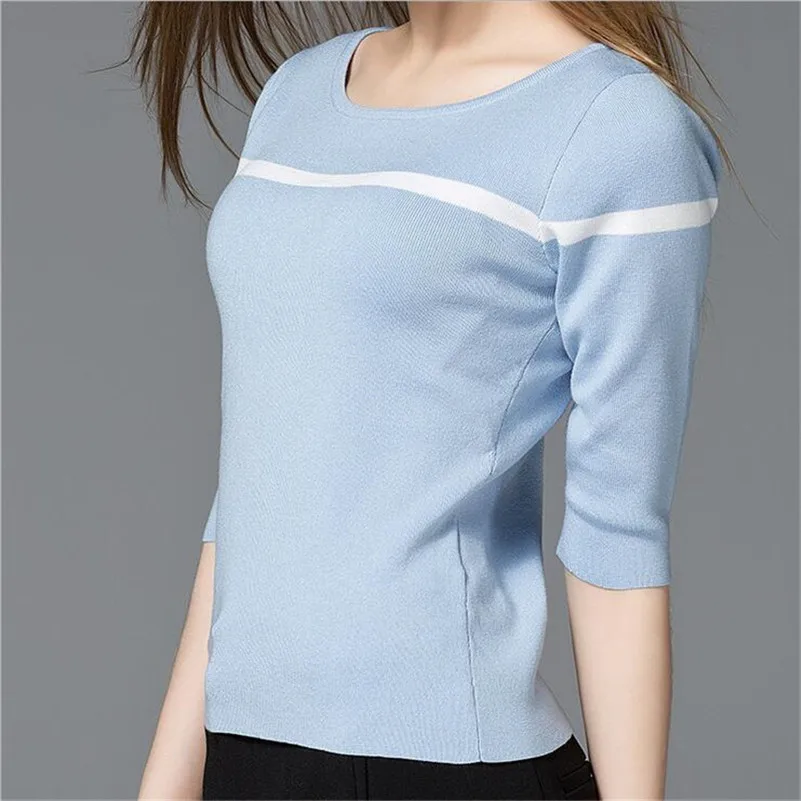 Мягкая одежда женская футболка Мода 2017 вязаный свитер хлопковая с коротким