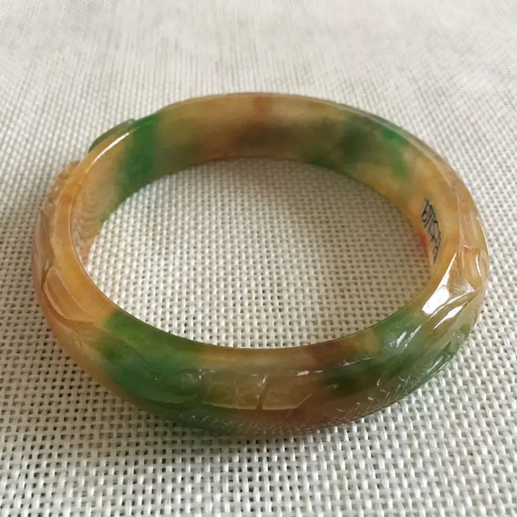 Wyan A 5169 винтажный Китайский резной коричневый зеленый k браслет 58 мм|bangle bracelet|vintage