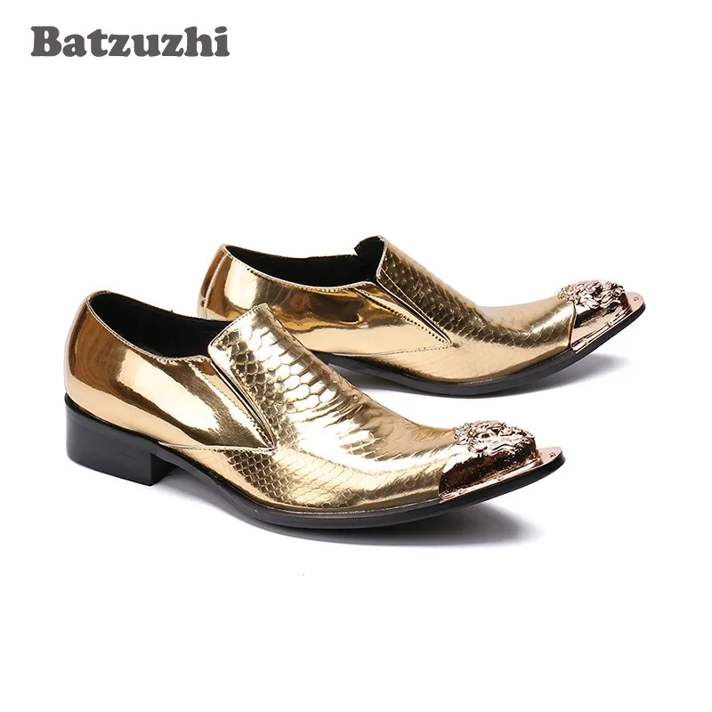 Роскошные мужские туфли Batzuzhi с острым носком золотые кожаные модельные Zapatos Hombre
