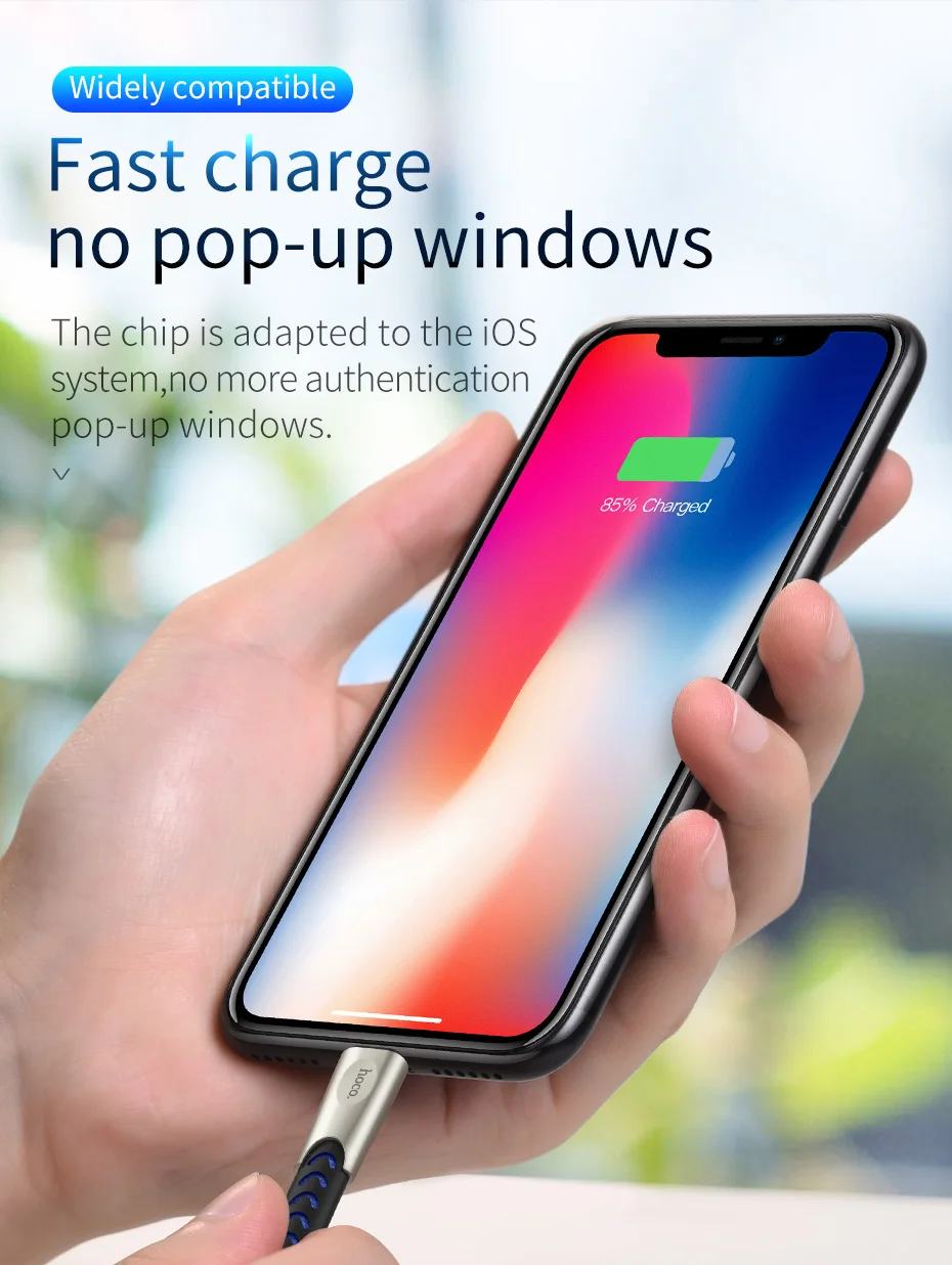 HOCO, прочный нейлоновый usb-кабель для iPhone Xs Max Xr X 8 7, 2,4 A, кабель для быстрой зарядки и синхронизации данных из цинкового сплава для зарядного устройства iPhone